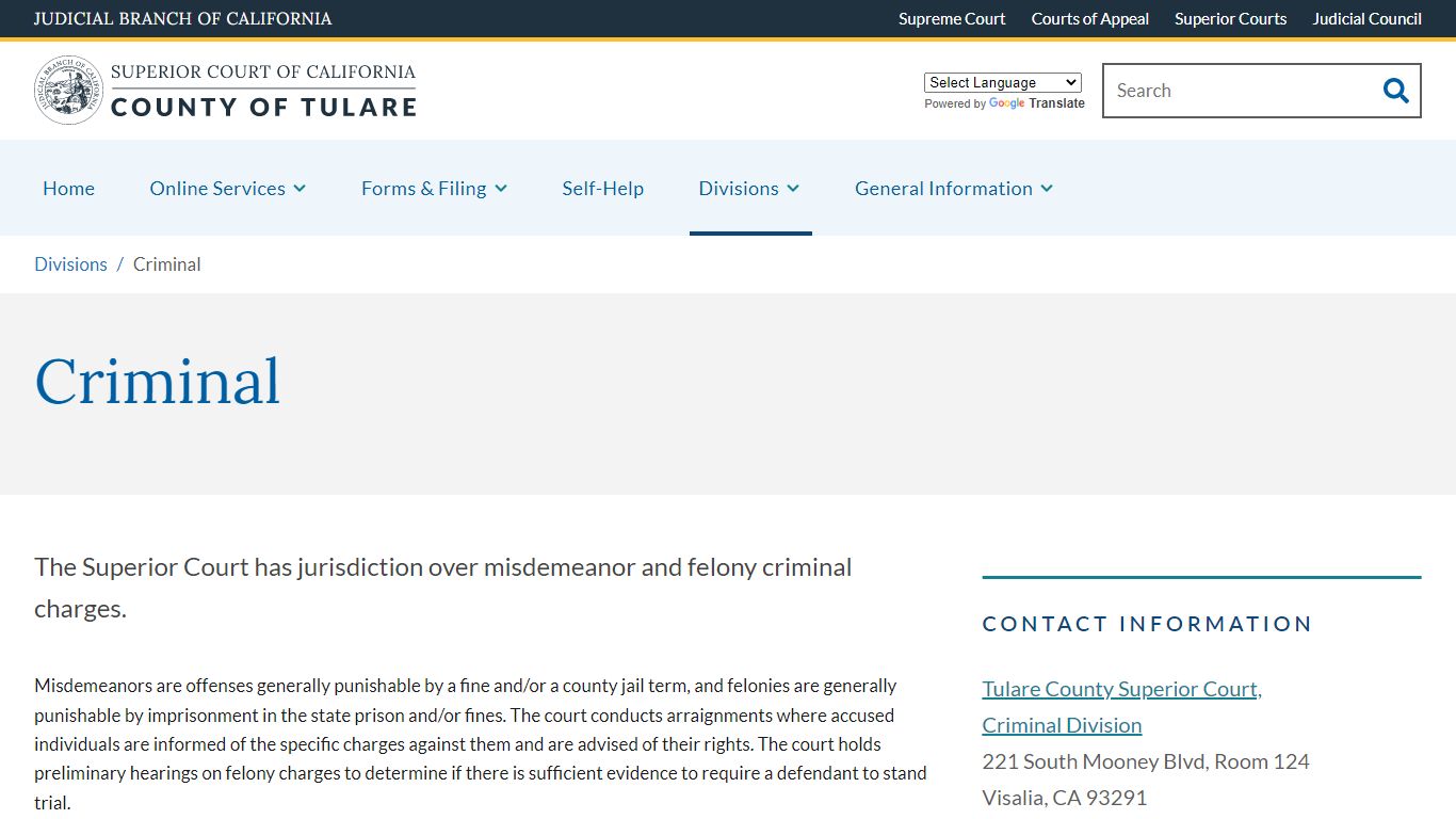 Criminal | Judicial Council of California | County of Tulare