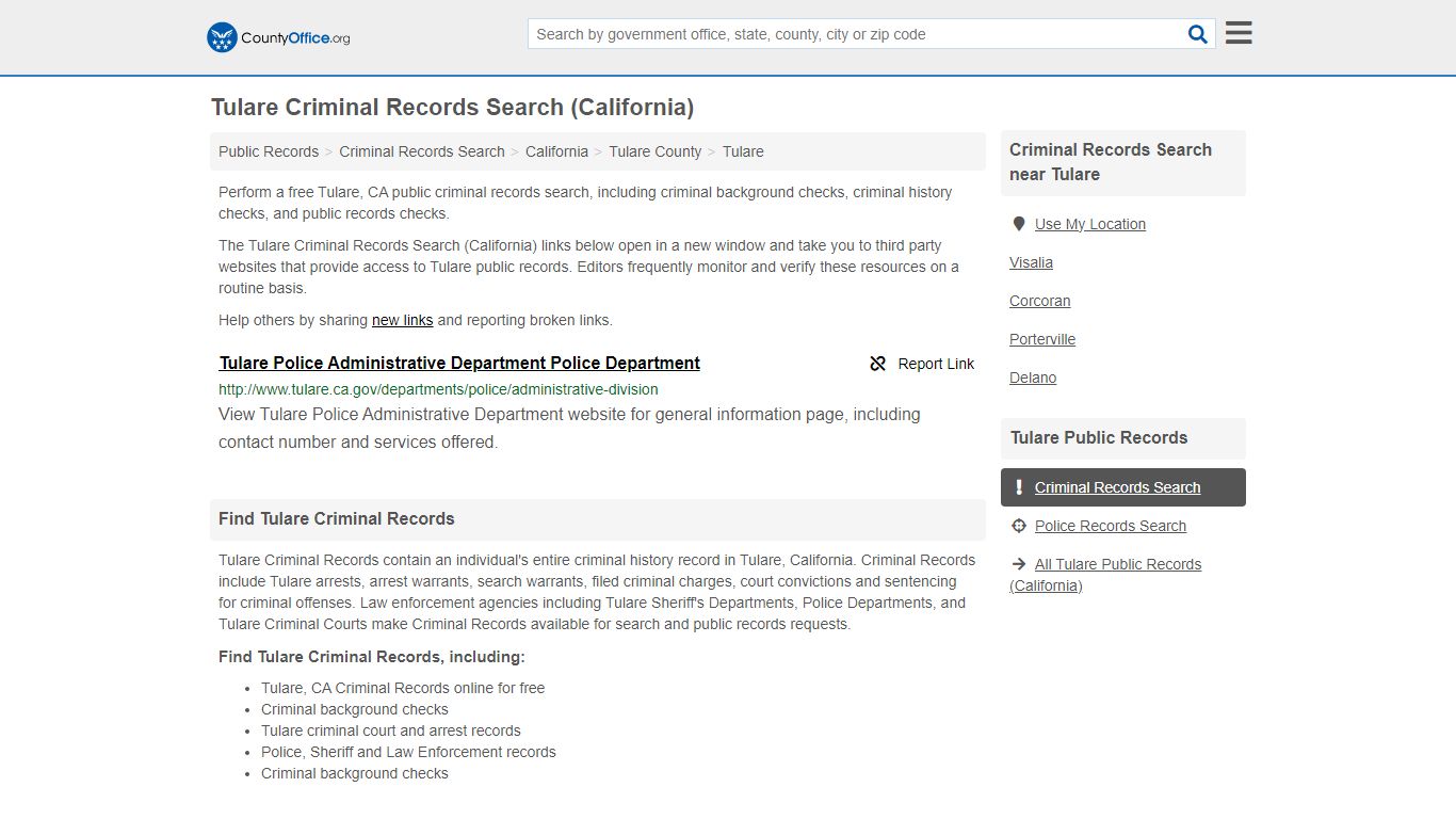 Tulare Criminal Records Search (California) - County Office